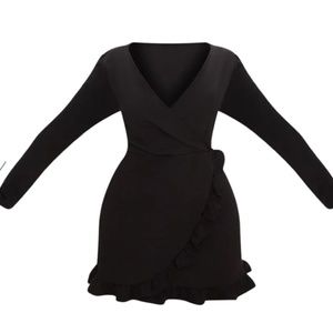 Black Glitter Wrap Dress